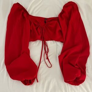 Cropped tie front shirt